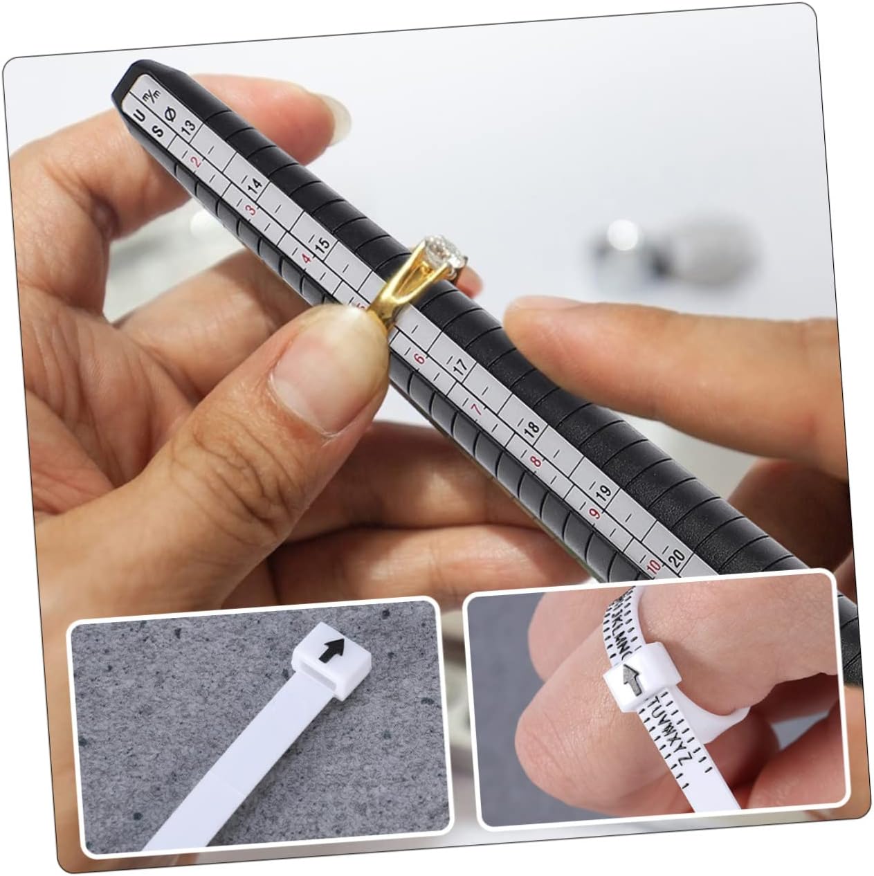 Uonlytech Ring Sizer Measuring Tool Kit Mandrel and Finger Tape Adjustable Size Finger Measuring Supplies for Jewelry Making and Sizing for Women and Men
