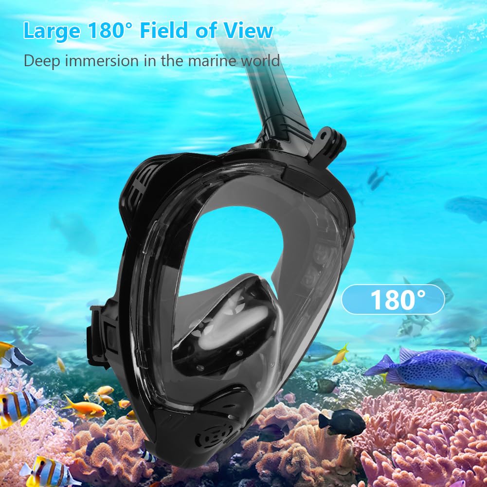 Masque de Plongée Intégral Adulte Vue Panoramique 180° Anti-buée Anti-Fuite Tuba Pliable Support Caméra