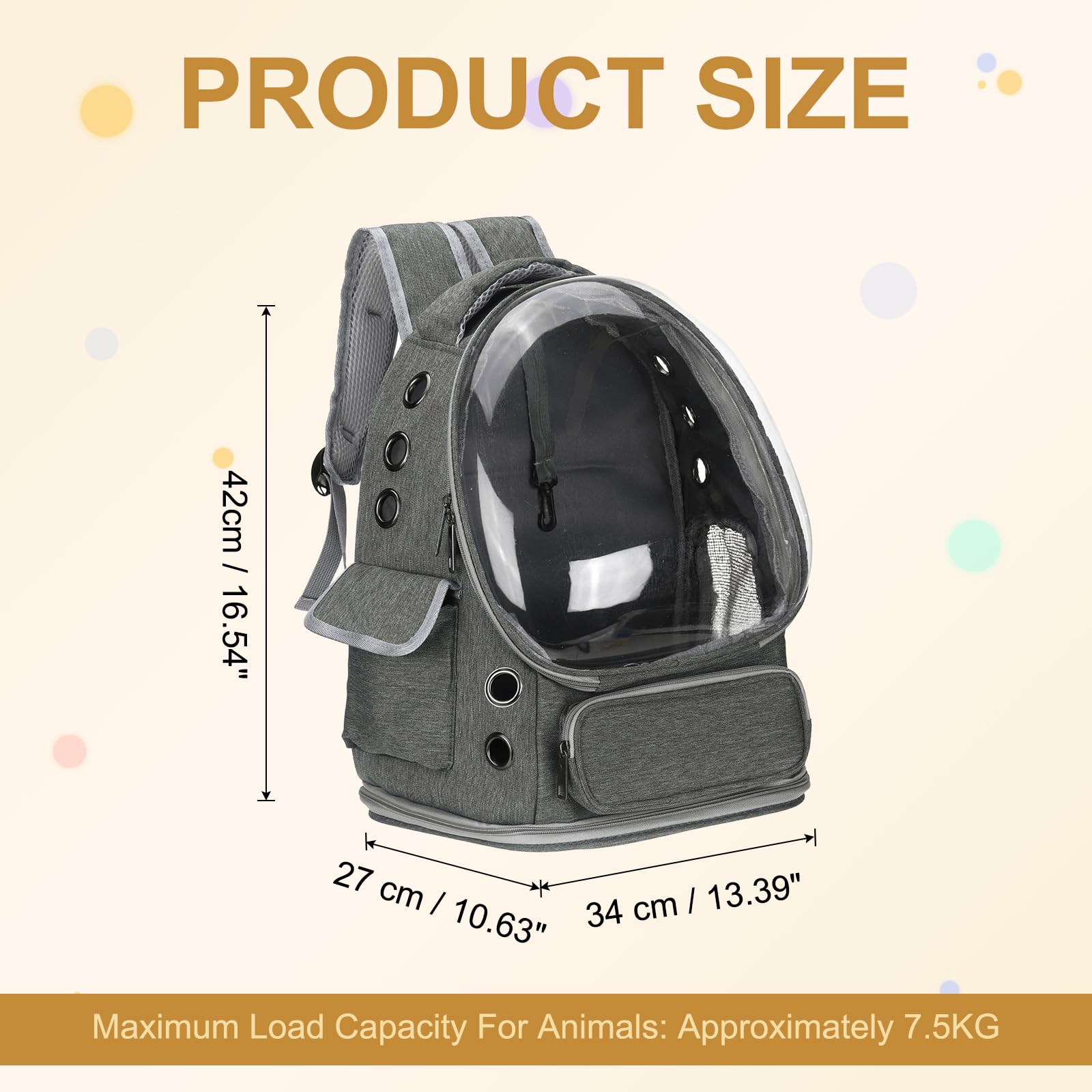 QUARKZMAN Mochila Transportadora para Mascotas, Portátil Y Ventilada, Tela Oxford, Bolsa De Viaje para Perros Y Gatos con Cubierta Transparente 13.39", (Gris, 1 Unidad)