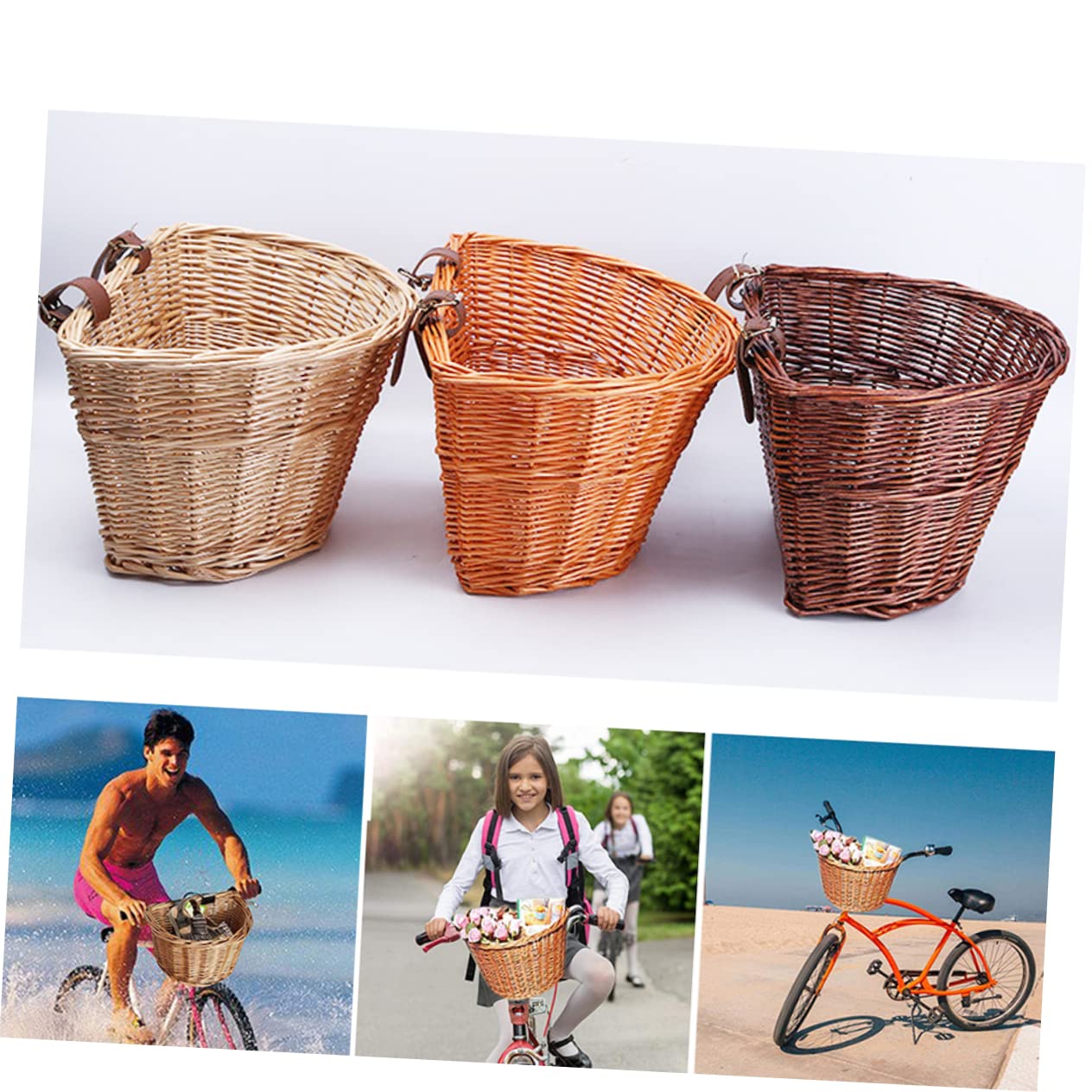 Cestino in Vimini per Bici Anteriore per Ragazzo Ragazza Cestino in Rattan Naturale D Forma Contenitore per Alimenti
