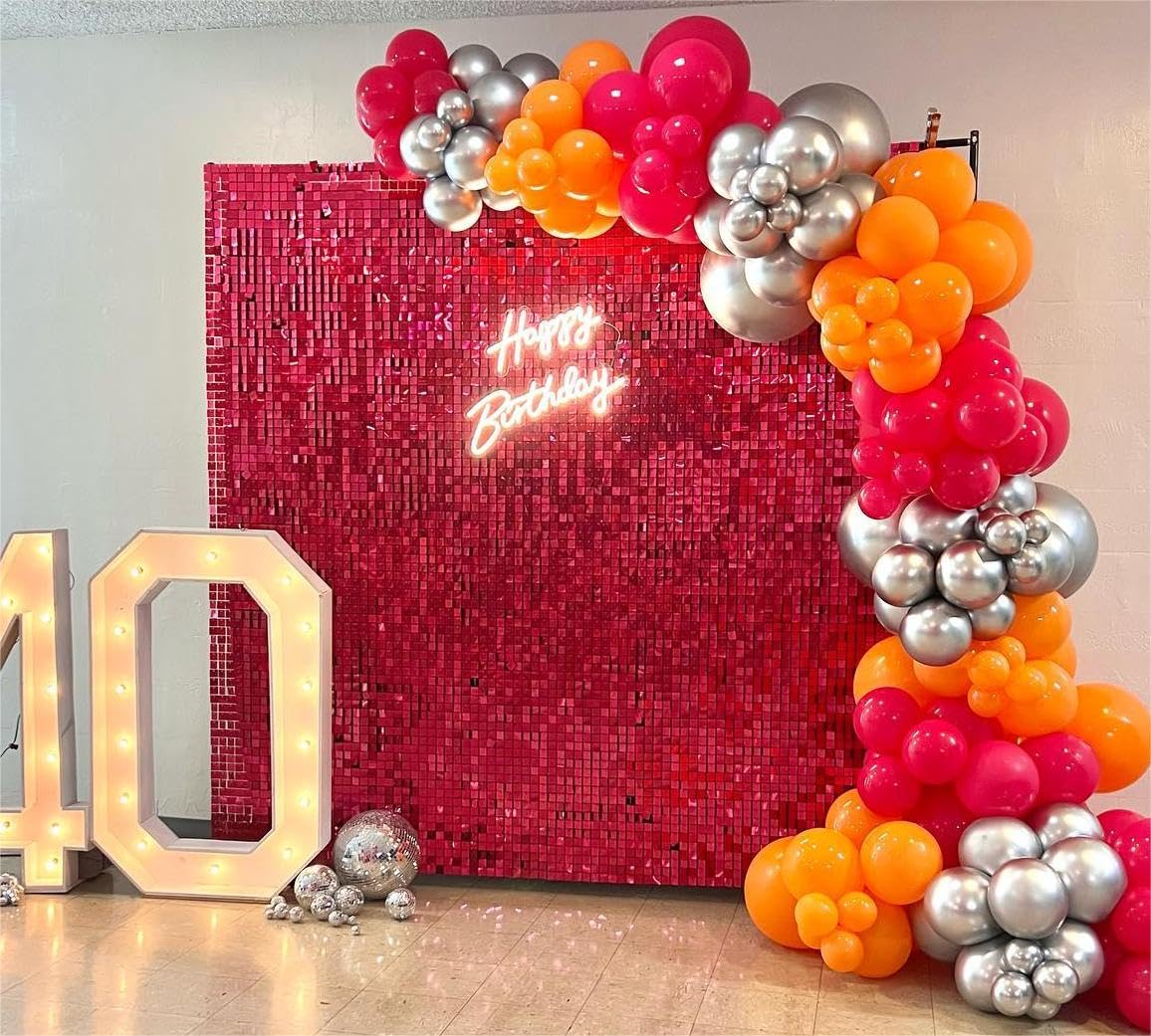 Kate Shimmer Wall Panels Lentejuelas Rosa Caliente Pared Lentejuelas Fondo Fiesta Paneles para Decoración de Fiesta 24PCS