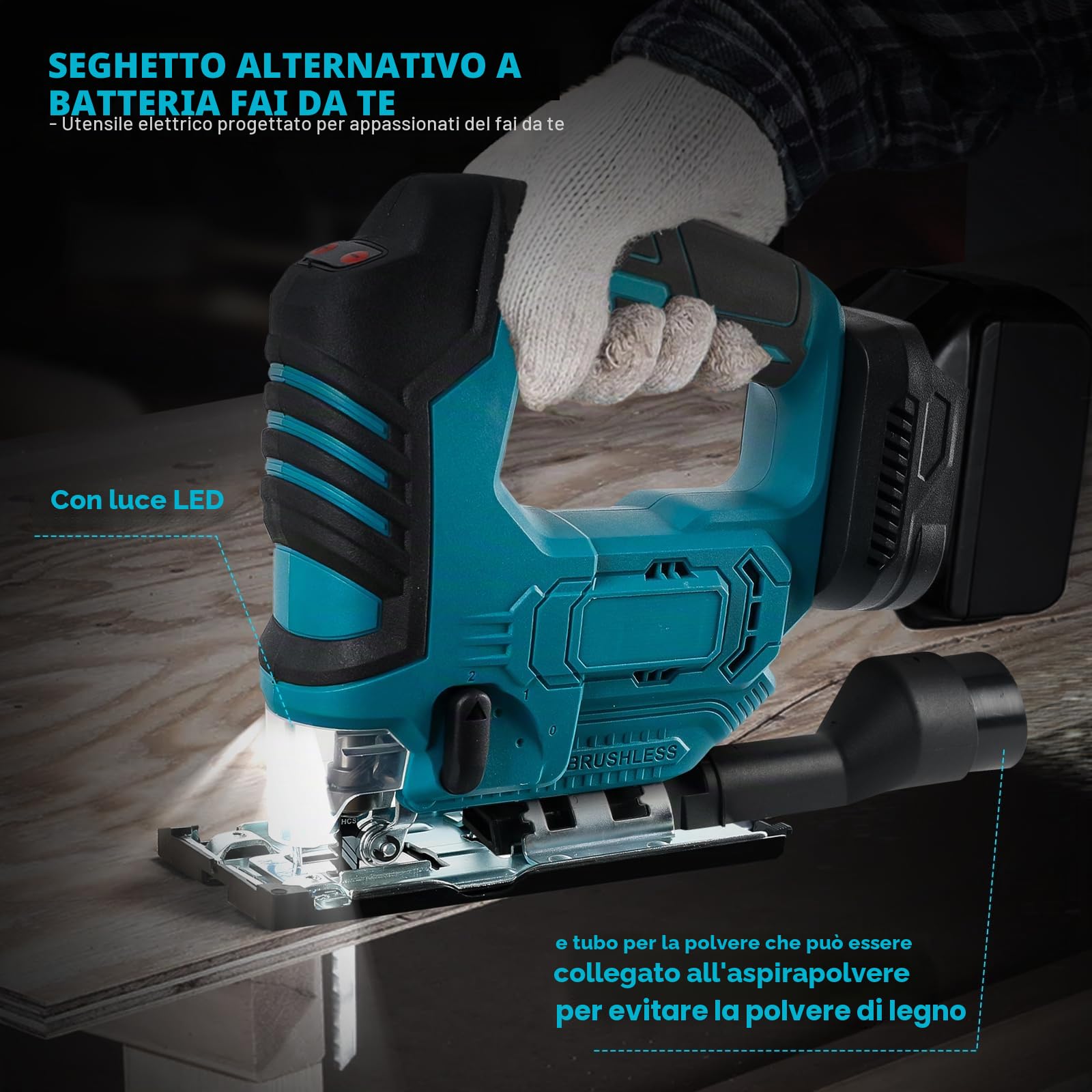 Seghetto alternativo senza fili, compatibile con batteria Makita 18 V, 500 W, utensile da taglio senza spazzole, 3300 giri/min, tagli smussati di 45° con lame per seghetto alternativo per taglio