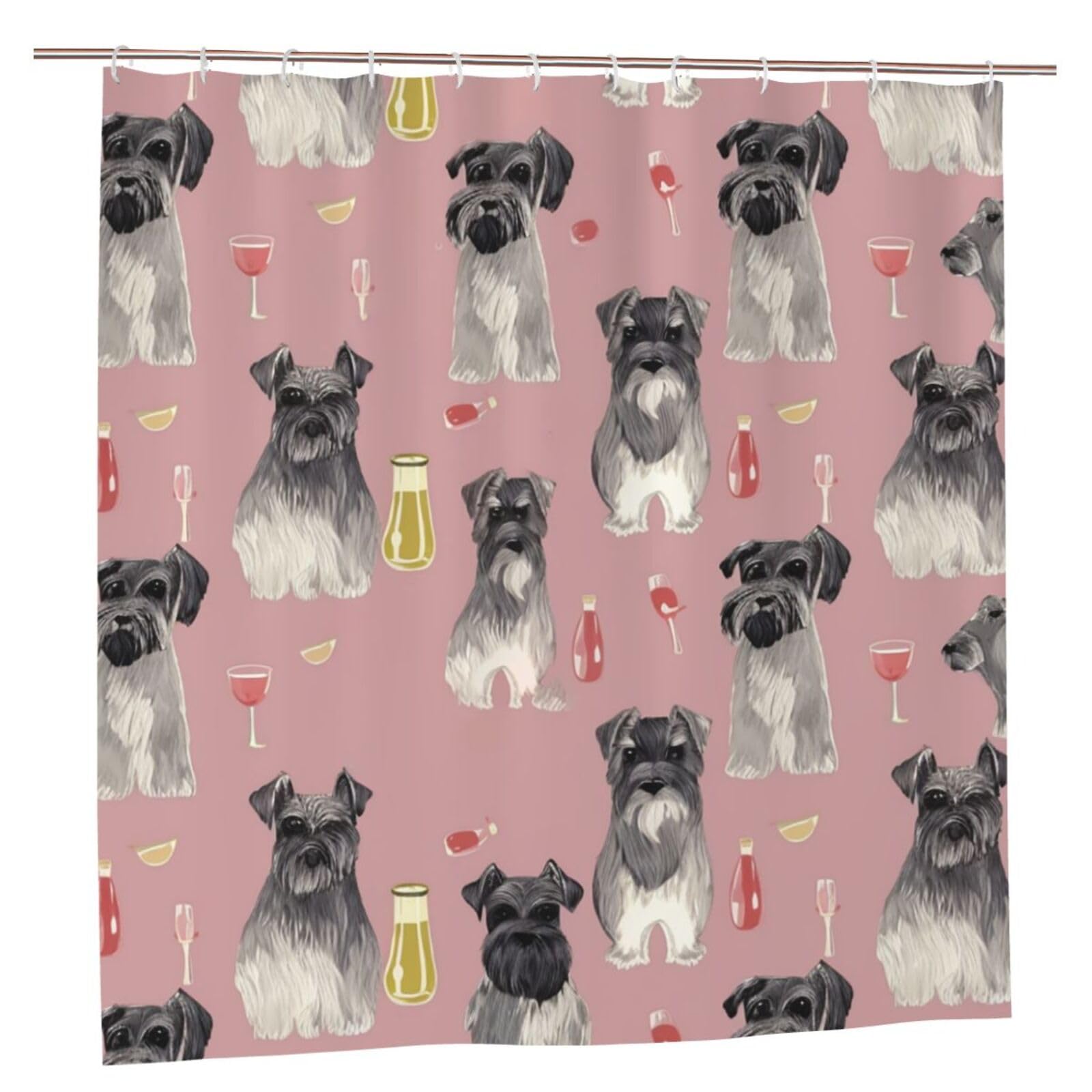 Rideau de douche schnauzer 183x183 cm imperméable avec crochets pour salle de bain