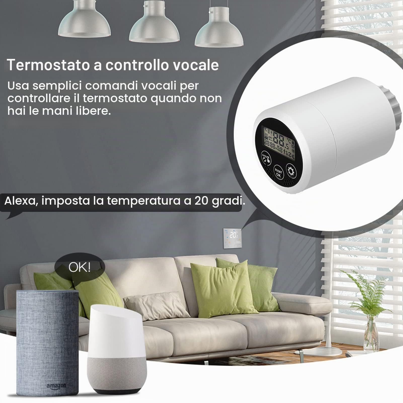 Valvola Termostatica Intelligente, Valvola Termostatica Digitale Intelligente WIFI Controller Programmabile per Termosifone con APP e Controllo Vocale, Compatibile con Alexa, per Google, per IOS, per