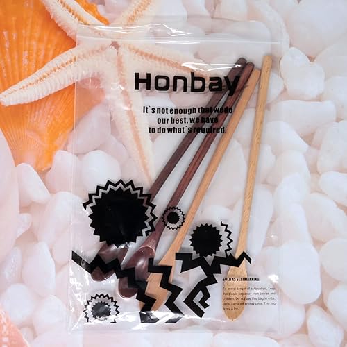 Miniatura 8 de Honbay 4 cucharas de café de madera de mango largo, cucharaditas de mezcla de madera, cucharas de té helado para batido de espresso, bebidas frías y