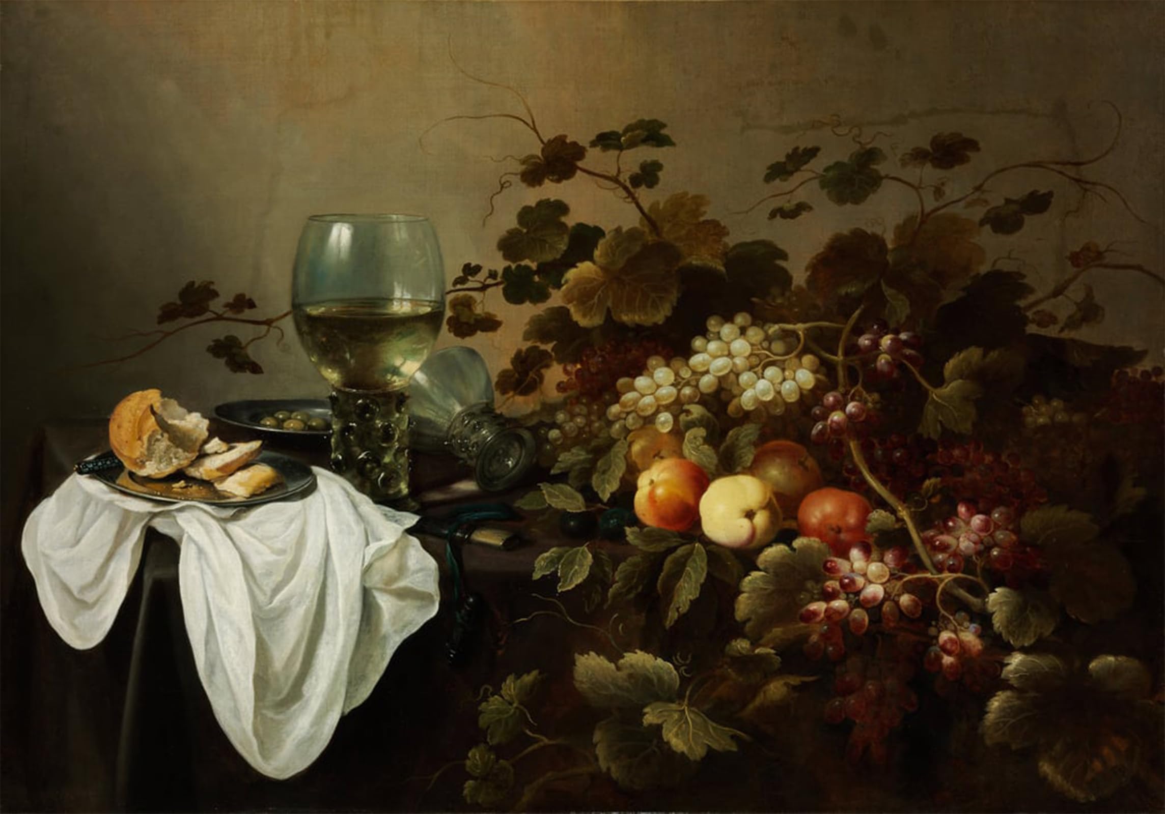 ARTXLXXBN Famous Print Painting Colorful Art Print Still Life with Fruit and Roemer Painting by Pieter Claesz Canvas Art Decorations for Home Decor 60x90cm