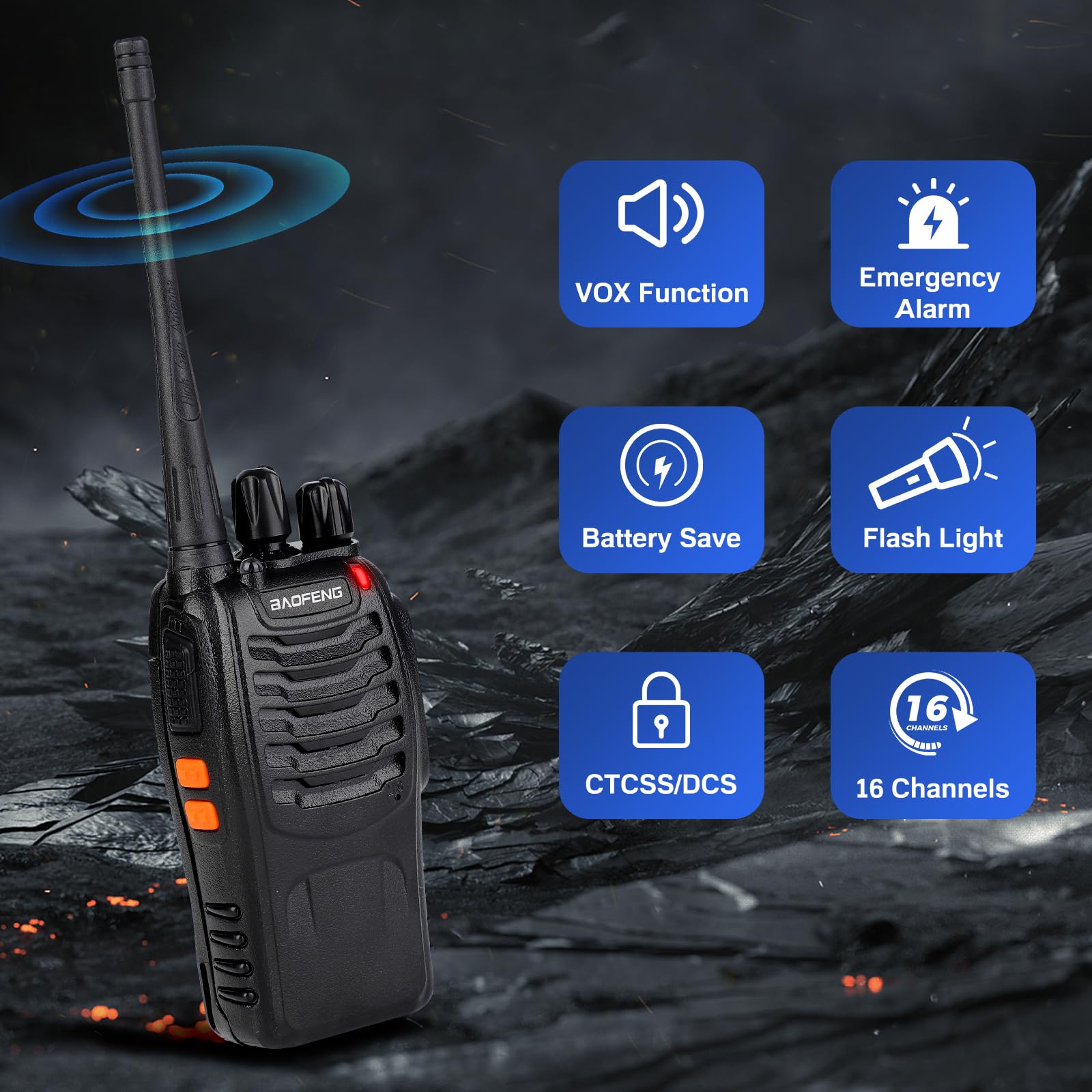 Walkie Talkie BF-888S 1 Paire de 16 canaux Rechargeables Communication Radio Professionnelle avec Casque, adapté à la Construction de Restaurants et supermarchés, etc. (EU)
