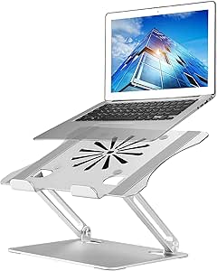 Adjustable Laptop Stand with Cooling Fan, Aluminium Alloy Multi-Angle Computer Holder for Desk, Portable Notebook Metal Mount Compatible with MacBook, Air, Pro, Dell, Alienware All Laptops 11"-17.3"
