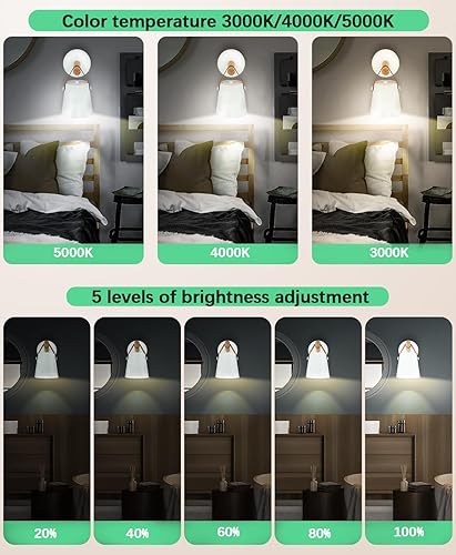 Miniatura 6 de Aplique de pared a pilas con control remoto, juego de 2 lámparas de pared con batería recargable, no necesita cableado, luz LED regulable, lámpara