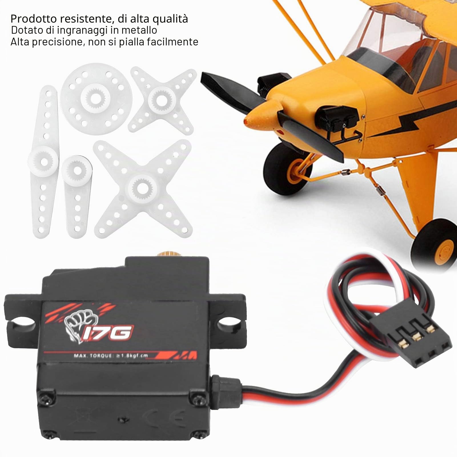 HERCHR Servo con Ingranaggi in Metallo 17g Servo Digitale RC ad Alta Coppia Impermeabile con Ingranaggi Metallo per Modelli RC ad Alta velocità Scala 1/18, Auto, aeroplani, Robot e Barche
