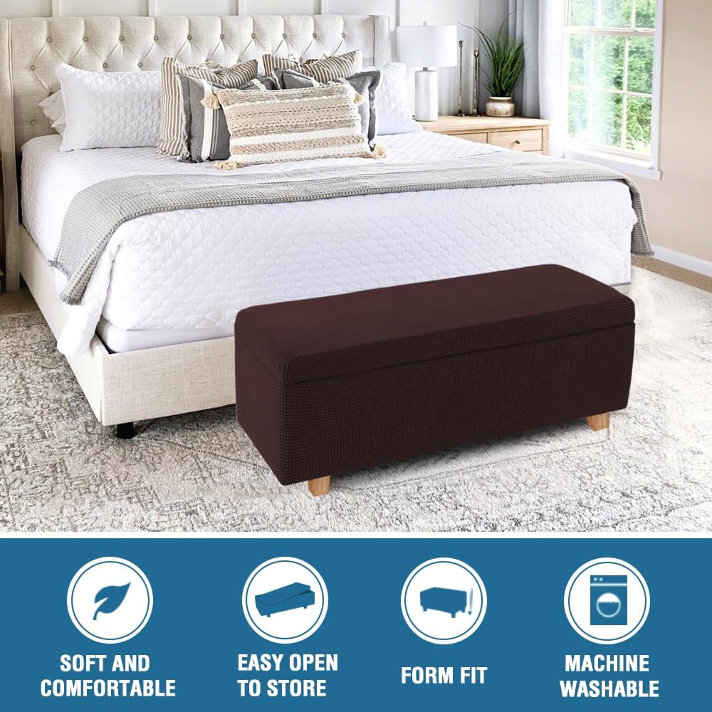 2-piece stretch ottoman covers – rectangle slipcovers for folding storage stools, non-slip elastic bottom, soft fabric furniture protectors (brown, large) large brown