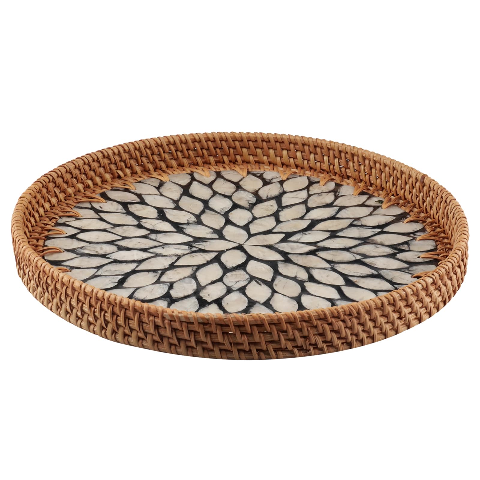 wocpvm Rattan Serving Tray 30cm Round Decorative Tray Woven Wicker Basket