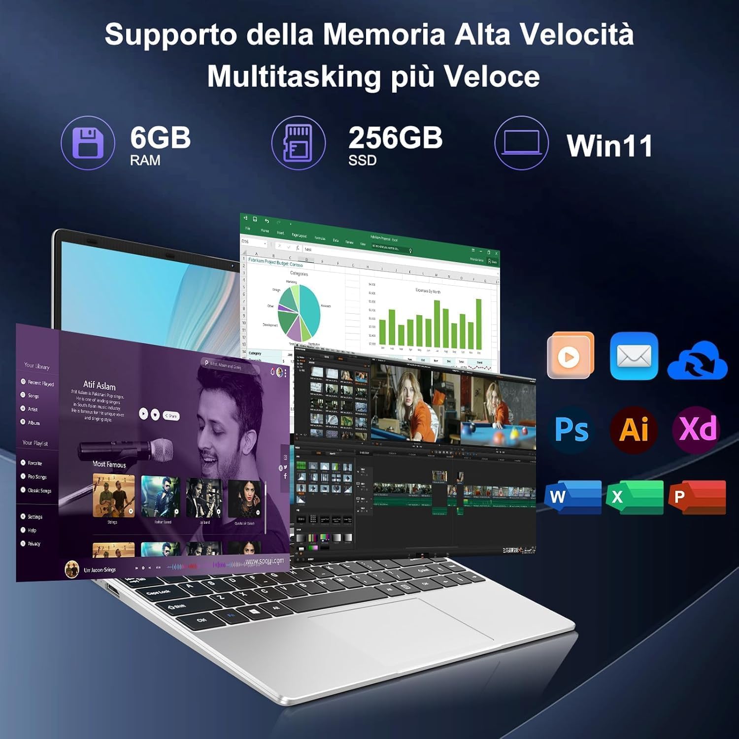 bvate PC Portatile 14 Pollici Laptop Win 11 256 GB ROM Celeron N4020 2.4G+5G WiFi upto 2.8 GHz Supporta l'espansione SSD 1TB 4.2 USB HDMI Tastiera Italiana Membrana Mouse Senza Fili-Silver-D