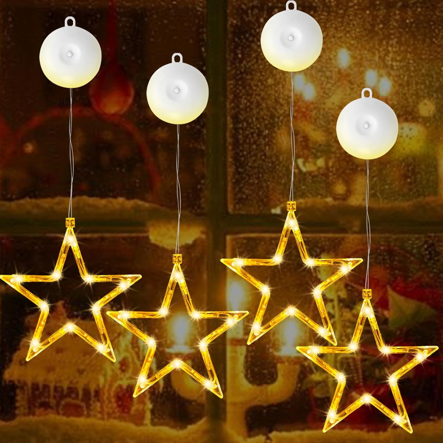 Bubuny Christmas Window Lights, 4 PCS Hanging Christmas Star Window