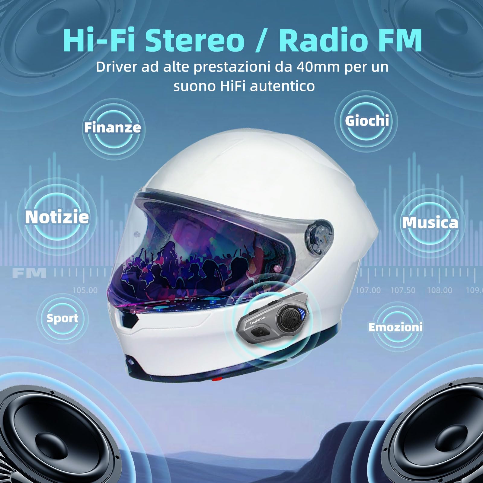 X2 Casco Moto Bluetooth Headset, sistema di comunicazione del casco per 2 fino a 4 persone con una portata di 1200 m, interfono per casco da moto con, Confezione Singola