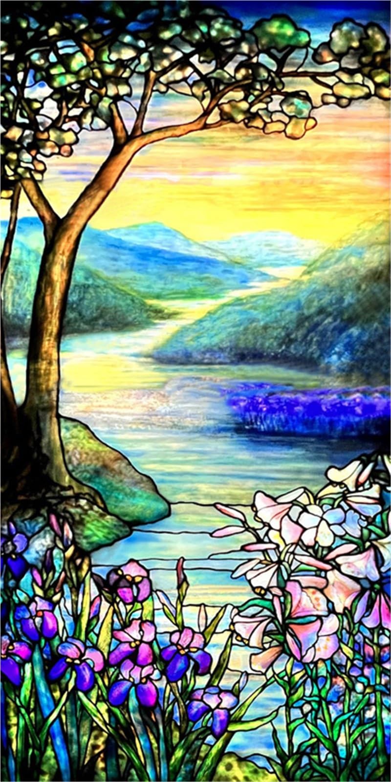 Stained Glass Window Film,Frosted Privacy, Static Cling,Vintage Colorful Stickers for Glass Windows(Color 24,50X100cm)