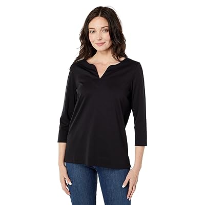 L.L.Bean Pima Tops Split Neck Tunic 3/4 Sleeve Women