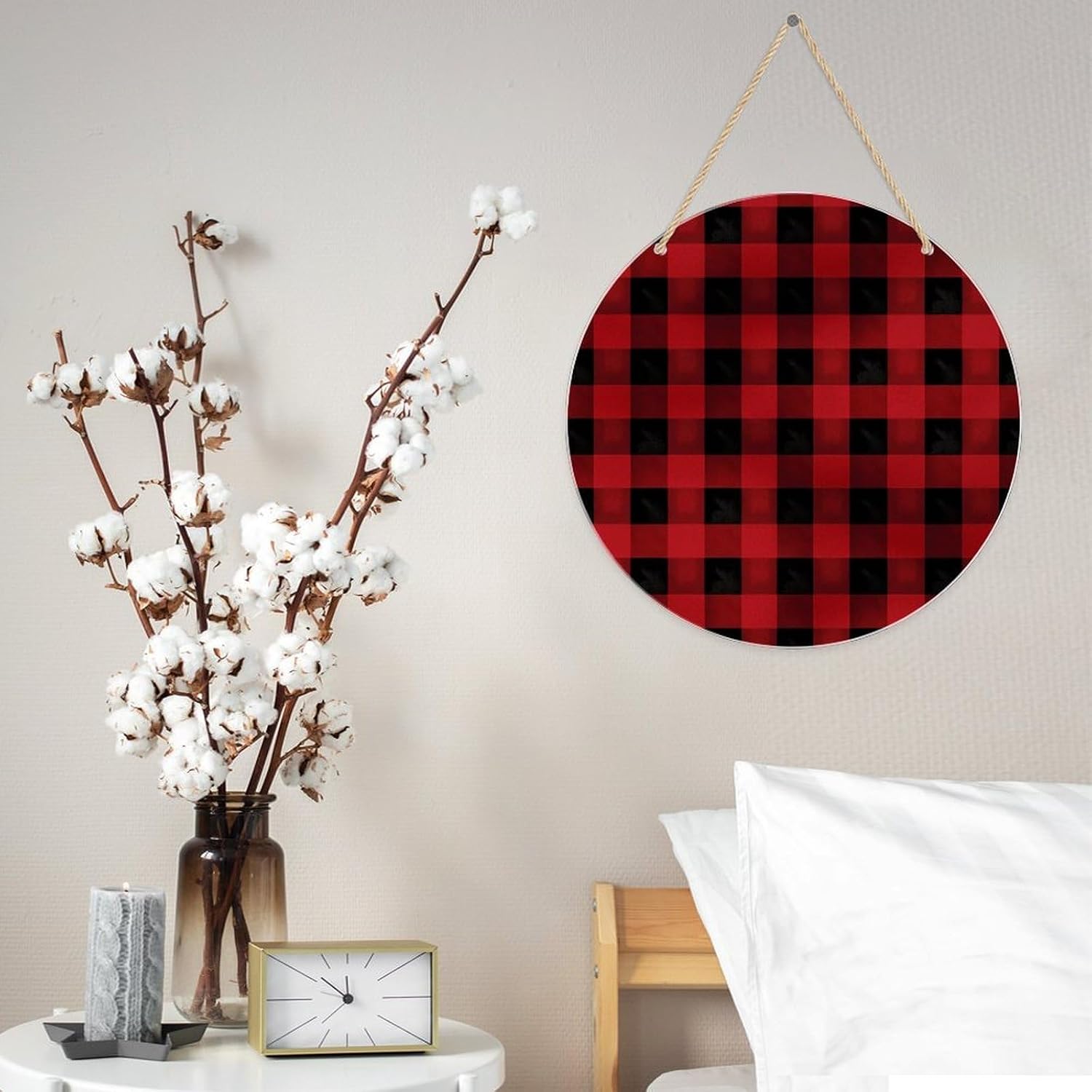 Red Black Buffalo Check Plaid Pattern Round Acrylic Keychain Blanks Clear Circle Acrylic Ornament Blanks for DIY Crafts Keychain Pendant Jewelry Making