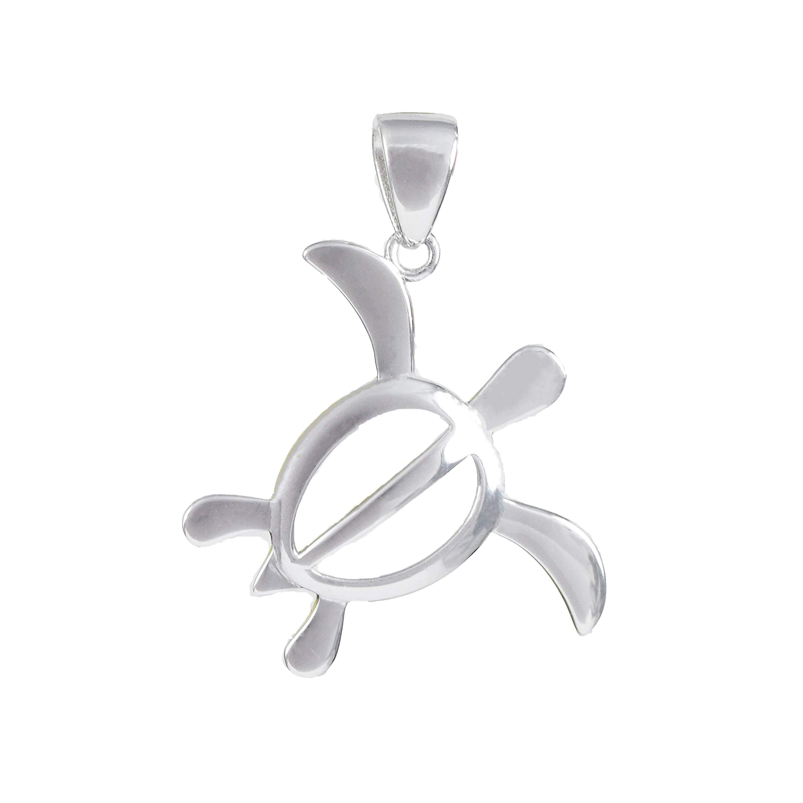 Beautiful Hawaiian Large Sea Turtle Necklace, Sterling Silver Turtle Petroglyph Pendant N6128B, Metal, Opal