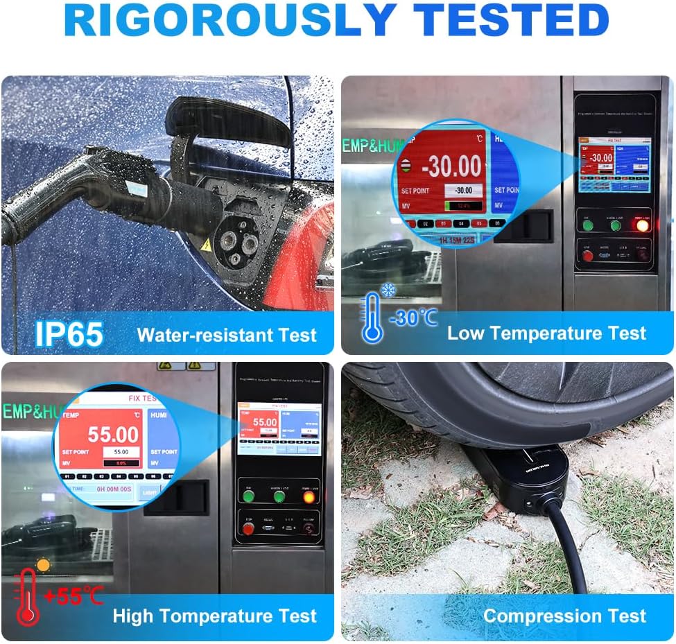 Level 1&2 EV Charger, Electric Vehicle Portable Charger, 8-16A Adjustable,with 25FT Cable, 110V-240V J1772 Electric Cars,NEMA 6-20 & NEMA 5-15 Plug, 3.84KW, IP66 Waterproof (Black) - Image 7