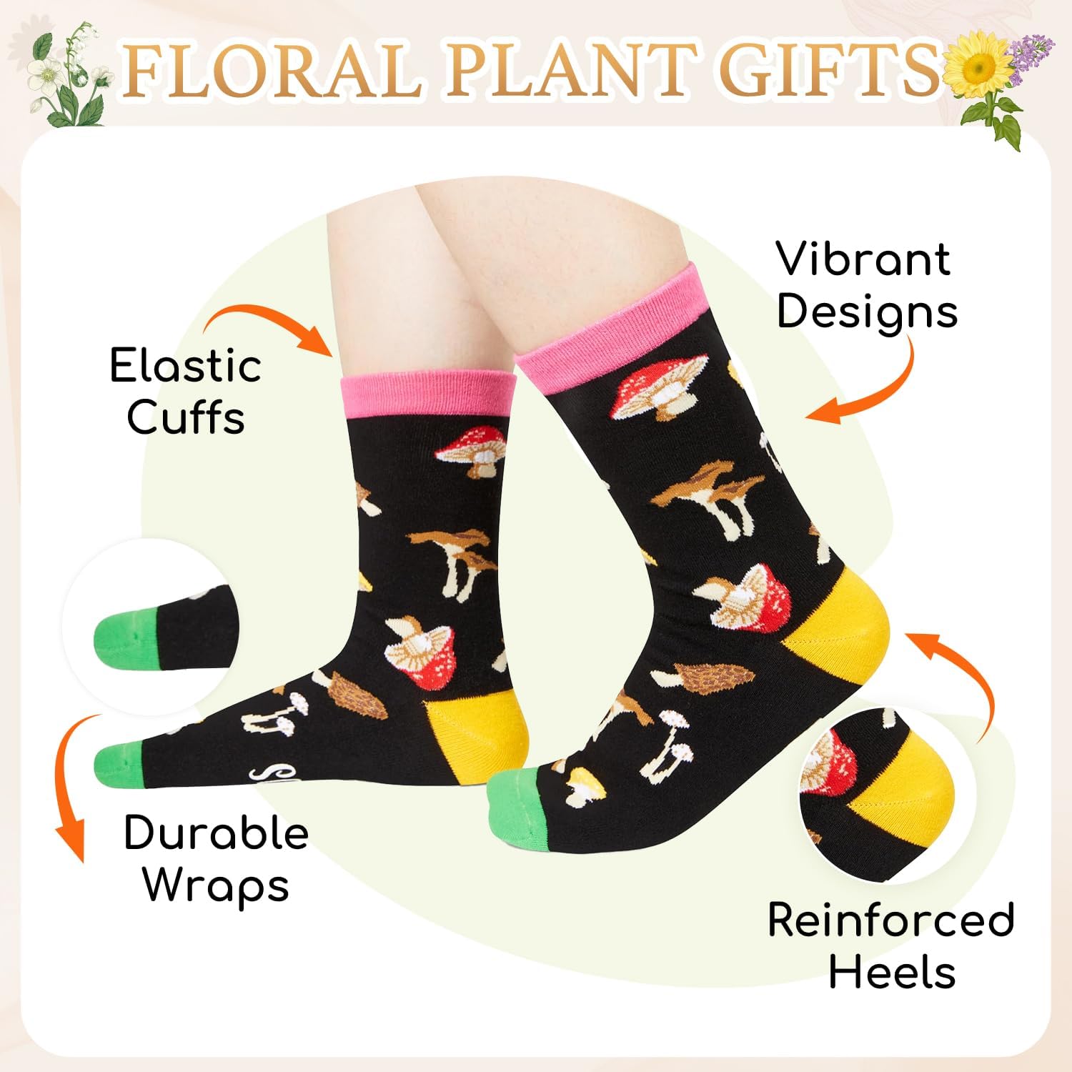 HAPPYPOP Plant Gifts for Adult - Sunflower Lavender Mushroom Socks for Gardening Lovers - Image 4