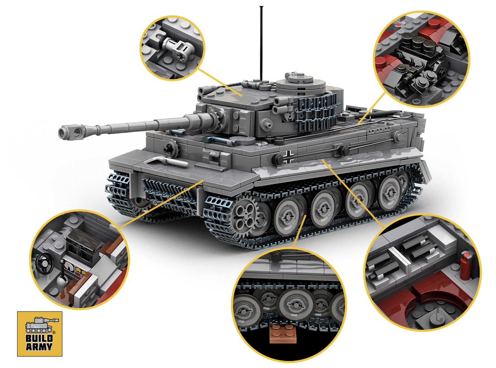 Buildarmy WW2 Germania Tiger 1 Tank 1:33 Costruzione Mattoni Kit