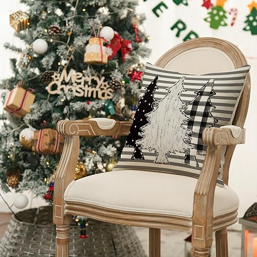 Miniatura 5 de AVOIN colorlife Juego de 4 fundas de almohada con diseño de árboles de Navidad, 18 x 18 pulgadas, diseño navideño de Navidad y vacaciones de