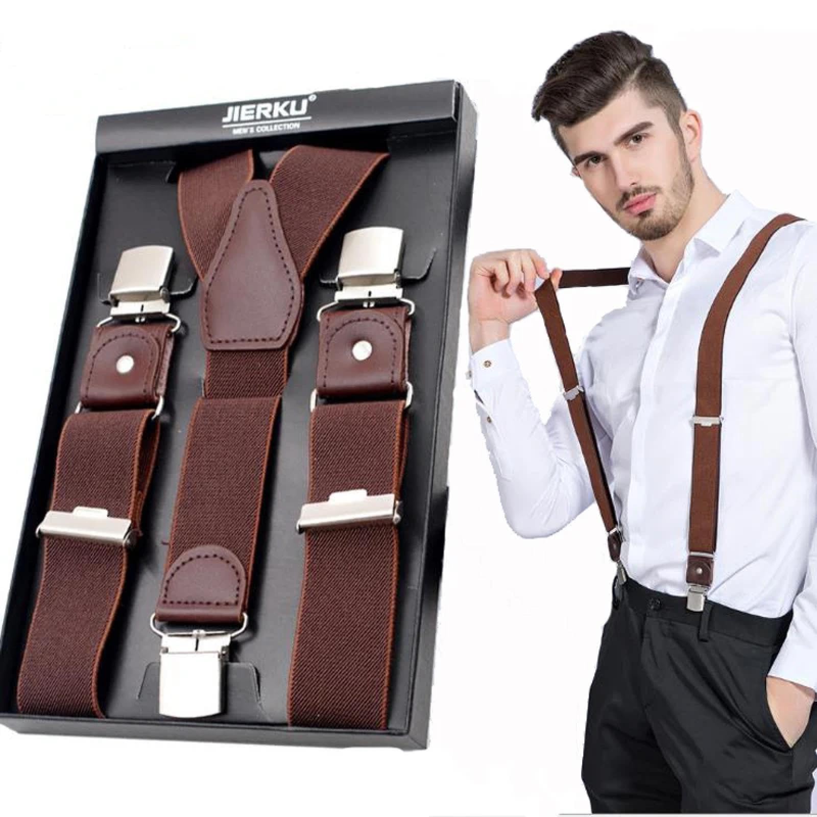 Bretelle Suspender Bretelle da Uomo Bretelle 3 Clip Sospensori Casual in Pelle Cinturino per Pantaloni Regalo per papà Bretelle