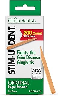 The Natural Dentist Stim-U-Dent Mint Dental Picks, Wooden Toothpicks for Food & Plaque Removal, Refreshing Mint Flavor, Travel-Friendly, 8 Packs of 25 (200 Picks)