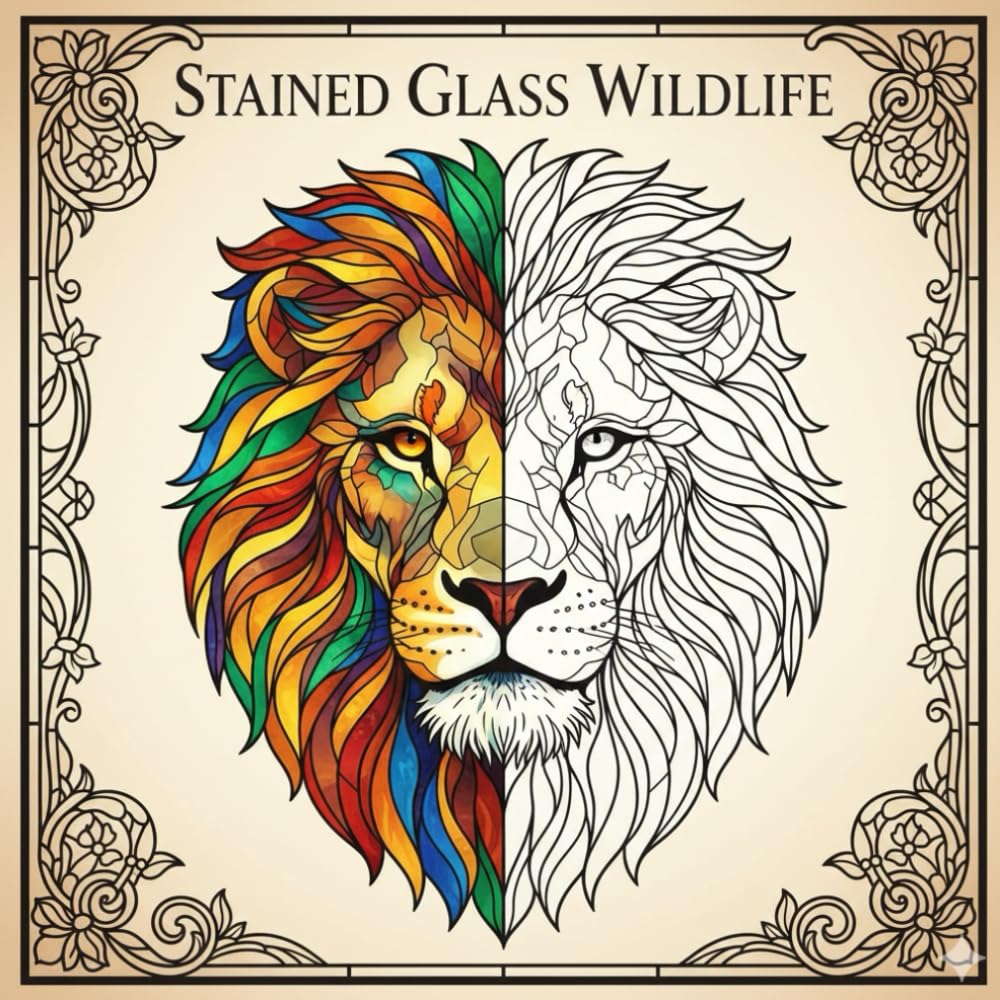 Stained Glass Wildlife: An Intricate Animal Coloring Book for Adults: Majestic Wildlife Designs in a Mosaic Stained Glass Style for Stress Relief and Relaxation