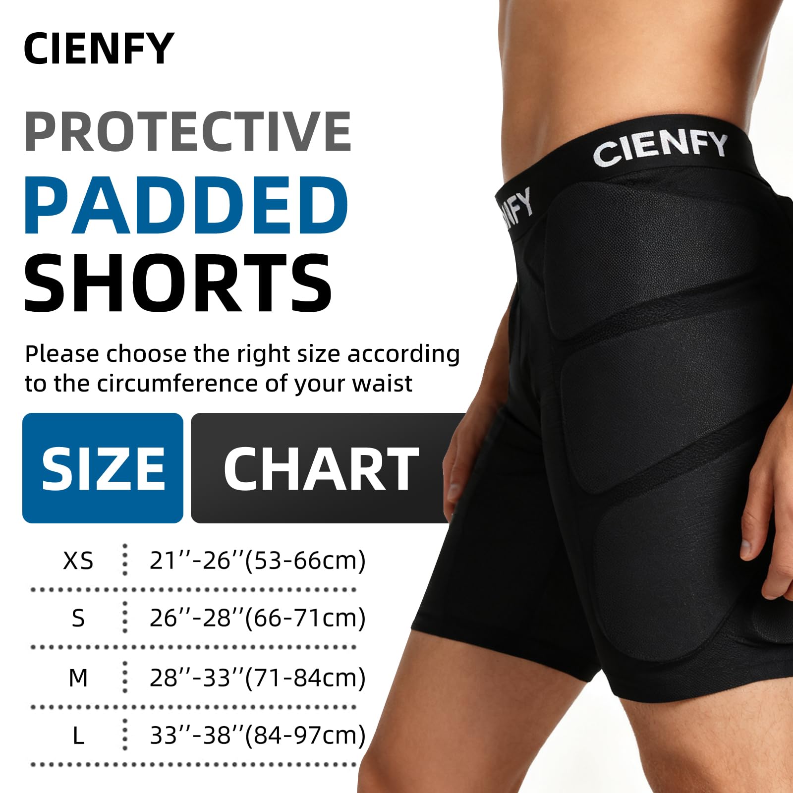 Cienfy Short de Protection rembourré en EVA pour Le Snowboard, Le Patinage et Le Ski, Protection des Hanches 3D pour Hanches, Fesses et Coccyx