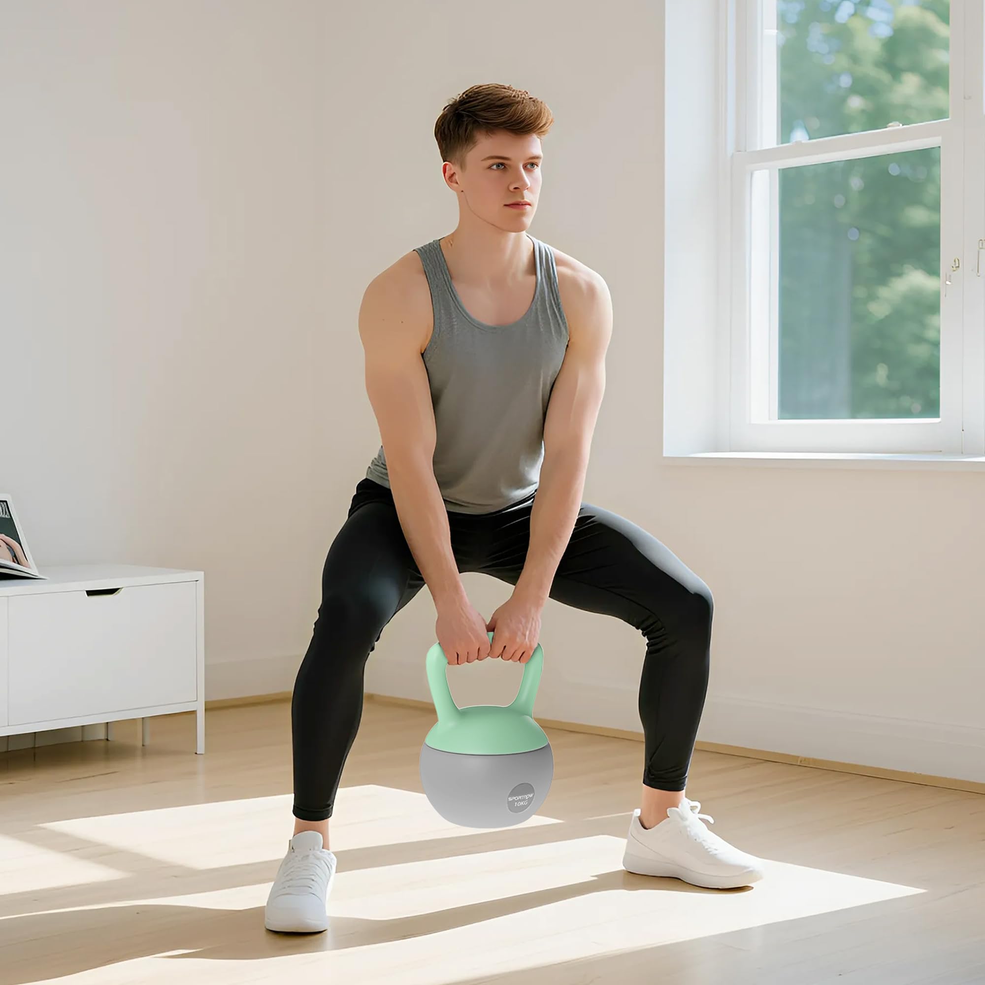 SPORTNOW 8kg Kettlebell Morbida con Manico Antiscivolo, Verde e Grigio | Kettlebell, Sollevamento Pesi, Allenamento della Forza