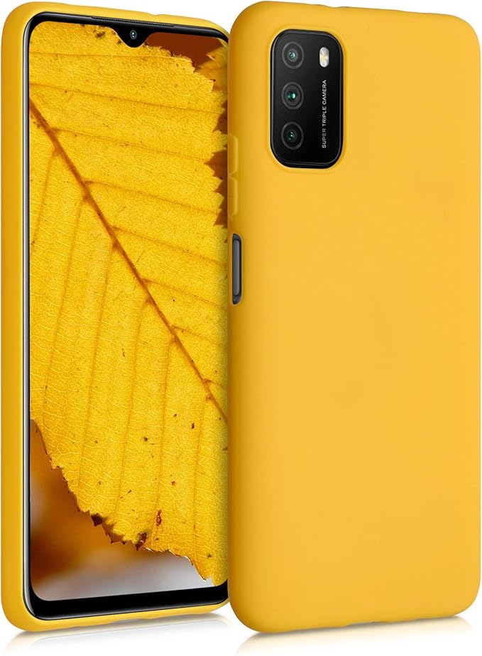 kwmobile Funda para Xiaomi Poco M3 Carcasa - Ultrafina de TPU y Silicona con Bordes elevados anticaídas - Amarillo Miel