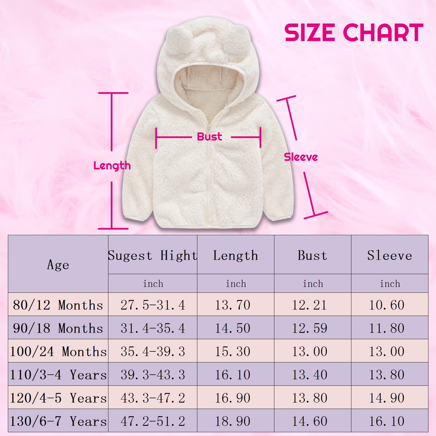 Chaqueta de forro polar con capucha para niñas y niños, con cremallera, abrigo cálido de invierno, Blanco, 6-7 Years
