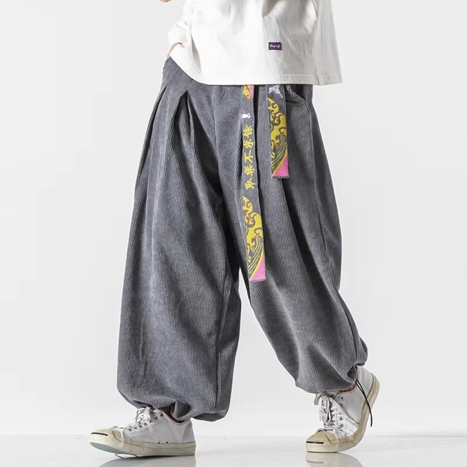 Corduroy Men Harem Pants Loose Jogger Pants Casual Male Trousers Vintage Sweatpants Wide Leg Pants Streetwear