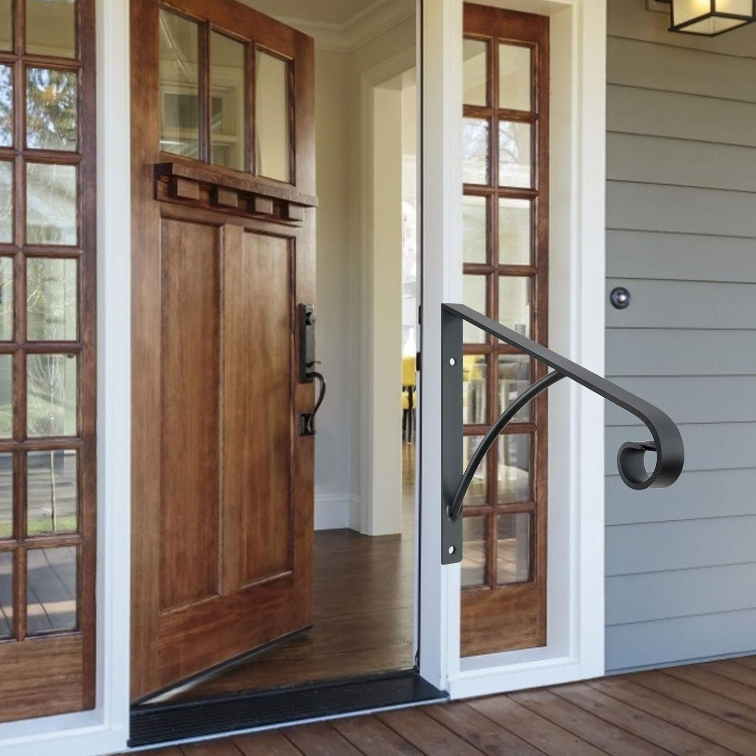 Handrail Railings,Wall Mounted Handrails Wrought Iron Railing Fits 1 or 2 Stairs Rail for Steps Porch,Gray - - 