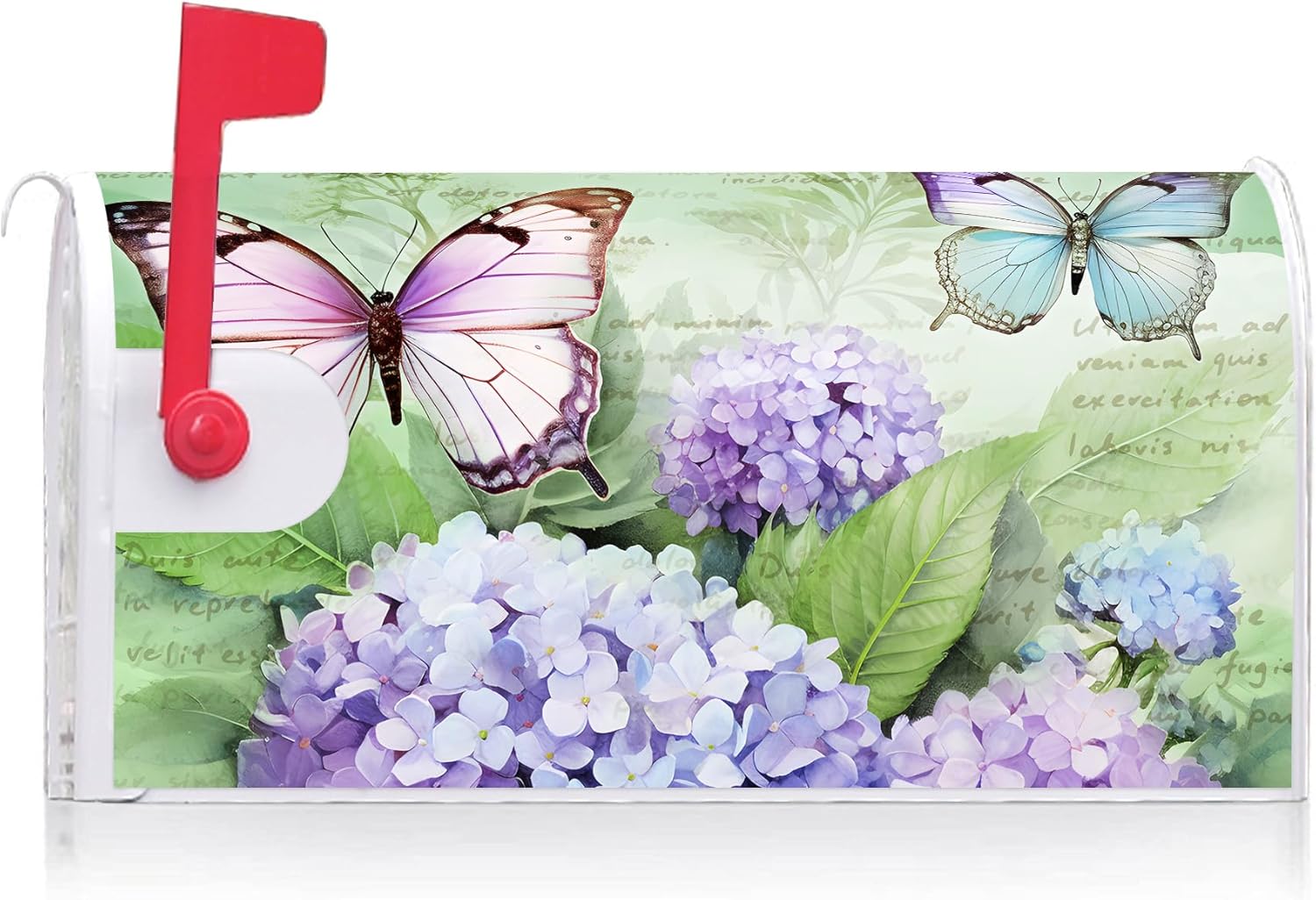Texupday Hydrangea Floral Butterfly Decoration Spring Mailbox Cover with Magnetic Strip Flower Mailbox Wraps Post Letter Box Cover Standard Size 21" X 18" for Garden Outdoor Yard Decor