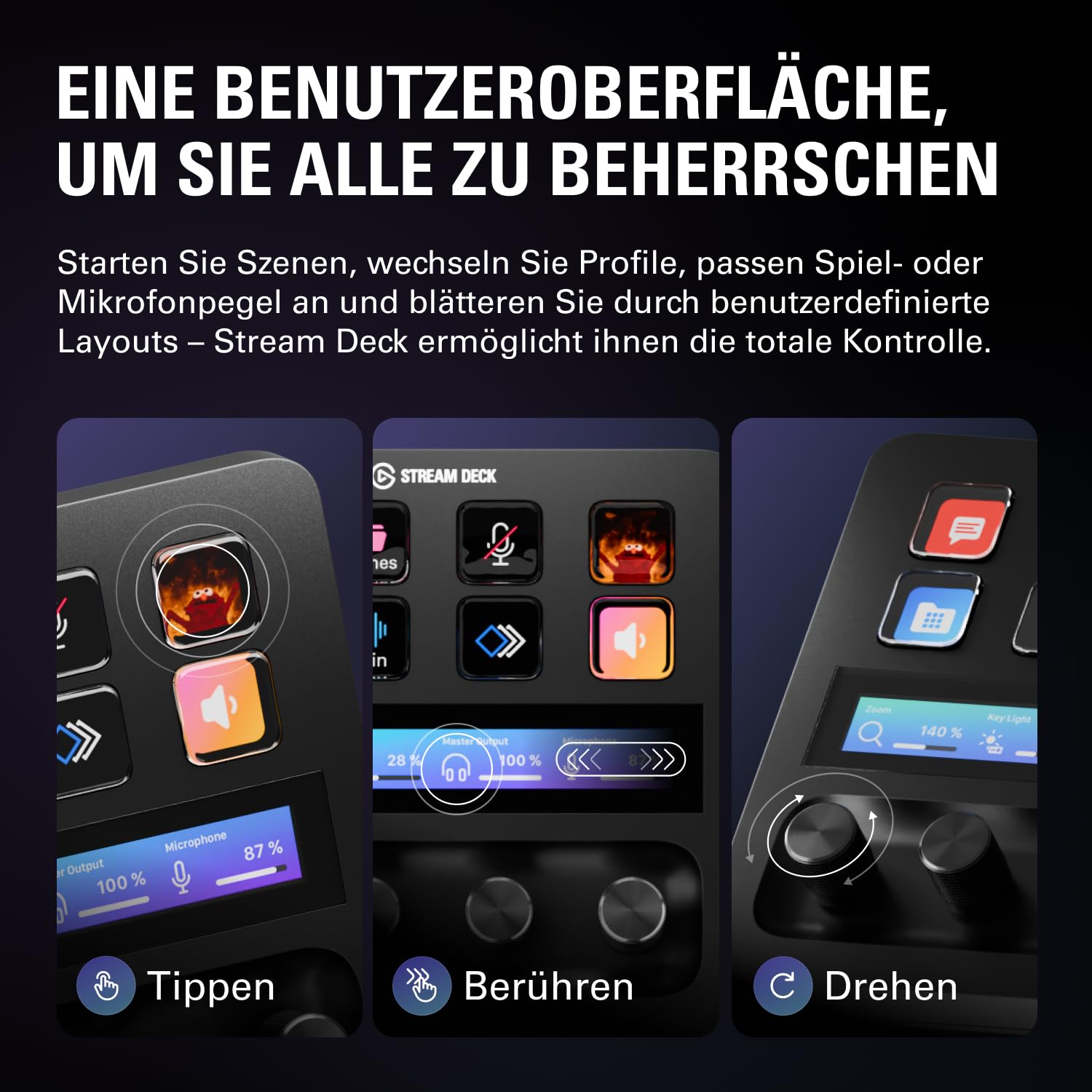 Elgato Stream Deck +, Audiomixer, Live-Produktion und Studio-Controller für Content Creators, Streaming, Gaming, mit anpassbarer Touch-Leiste, Drehreglern und LCD-Tasten, für Mac und PC