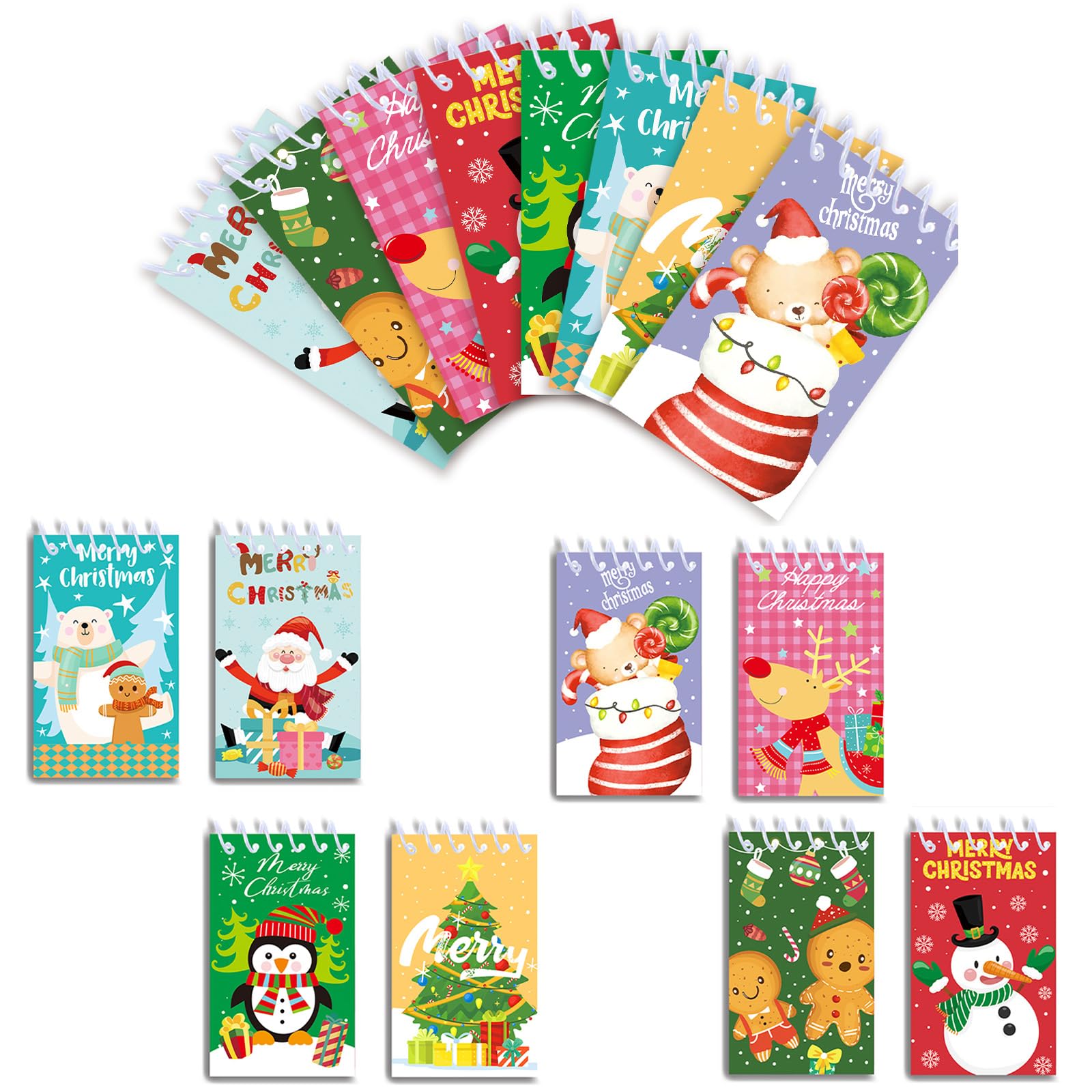 MORAINJAY 16 Pack Christmas Mini Notebook, Small Pocket Spiral Notepad, Gifts Notebook, 8 Designs, Party Bag Fillers, Classroom Rewards, Party Favour, 10 x 6 cm