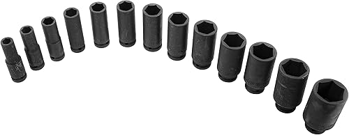 Miniatura 4 de GENIUS TOOLS Juego de llaves de vaso de impacto profundo Dr. SAE de 13 piezas de 12" (CR-Mo) - CM-031 (CD-413S)