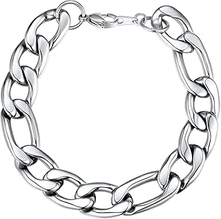 U7 Figaro Bracelet, Stainless Steel Figaro Chain Bracelet, Rope Chain Bracelet Stainless Steel 18K Gold Plated Wrist Chain for Men Women, Large, Stainless Steel- multi