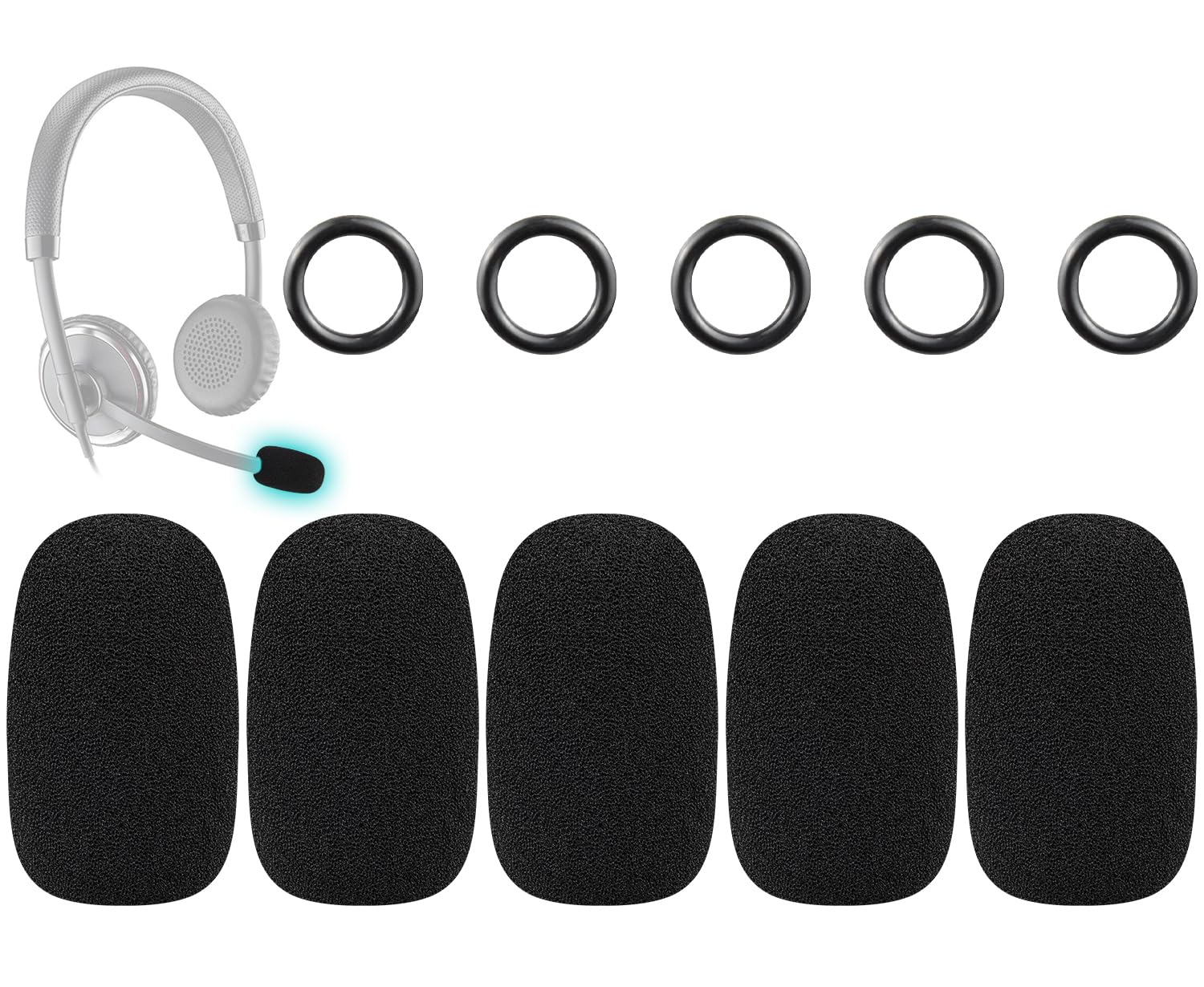 SOULWIT 5Pcs Protective Microphone Foam Cover Pop Filter for Plantronics Audio/Blackwire/E-ncorepro/Rig/Voyager Series Headphones, Mic Cover WindScreen for Poly CS540/CS520/HW510/HW520 Headset - Black