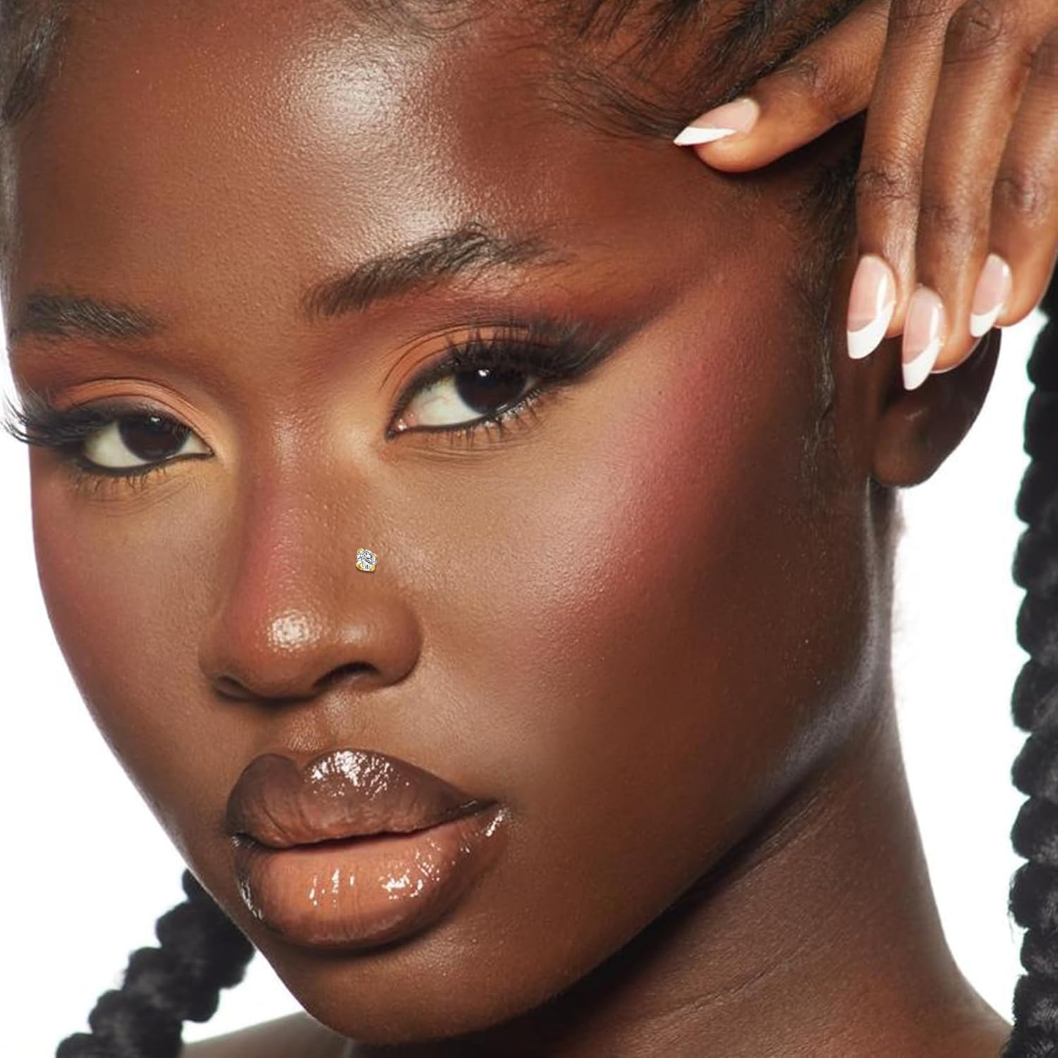 AceFun 8pcs Gold Silver L-Shaped Corkscrew Nose Rings Studs Set for Women 20G Surgical Steel Dangle Nose Ring Star Nostril Nose Piercing Jewelry Hypoallergenic CZ Heart Butterfly Bow Flower Bee Nose Studs - Image 4