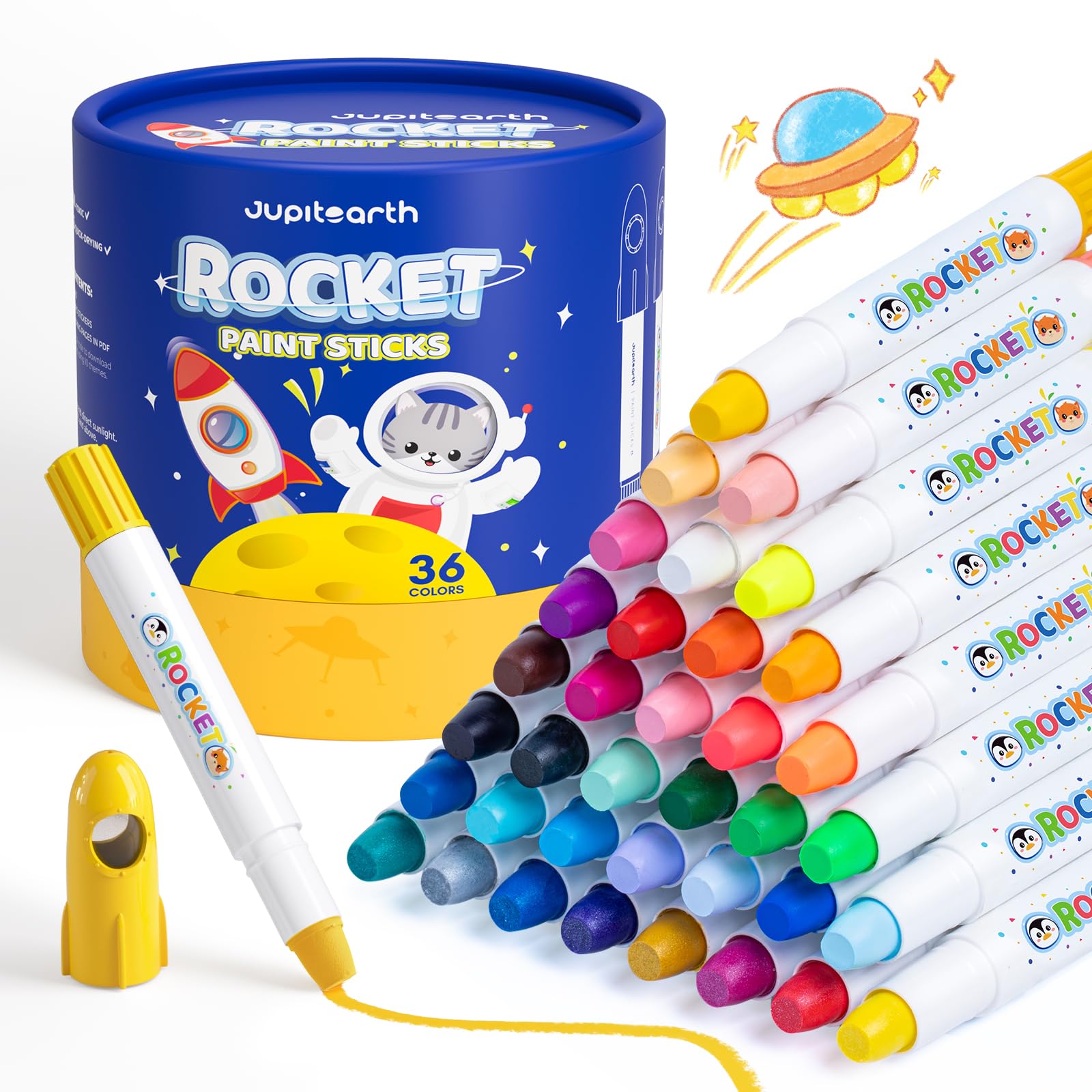 JUPITEARTH 36 Colors Rocket Tempera Paint Sticks for Kids and Toddlers
