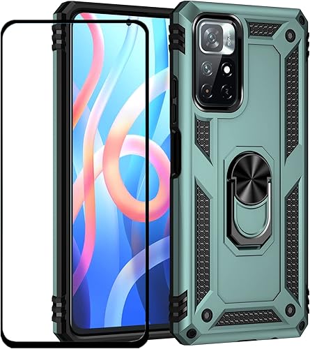 Funda para Xiaomi redmi Note 11 5G/Poco M4 Pro 5G con protector de pantalla, protección militar delgada a prueba de golpes Armor Defender Funda Verde