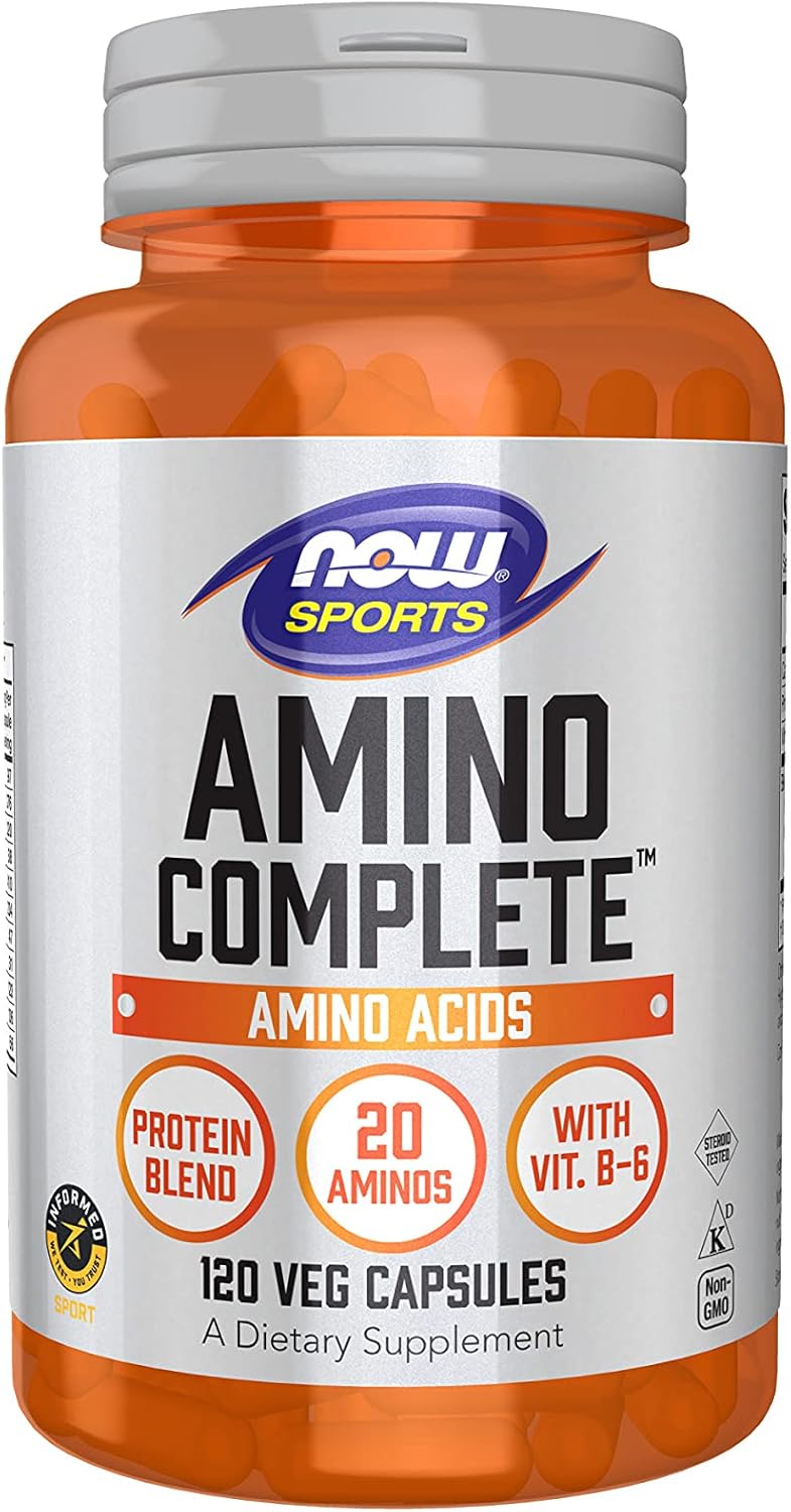 NOW Sports Nutrition, Amino Complete, Protein Blend With 21 Aminos and B-6, 120-Capsules : Health & Household