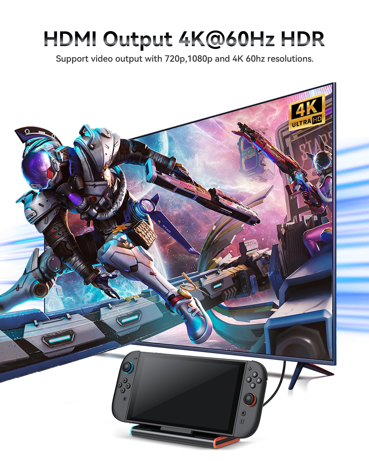 Switch 2 Base de TV con HDMI 4K a 60Hz 2.0A, 2 puertos USB 3.0, puerto LAN Ethernet, interruptor 2 TV PD 100W adaptador de corriente para juegos y carga