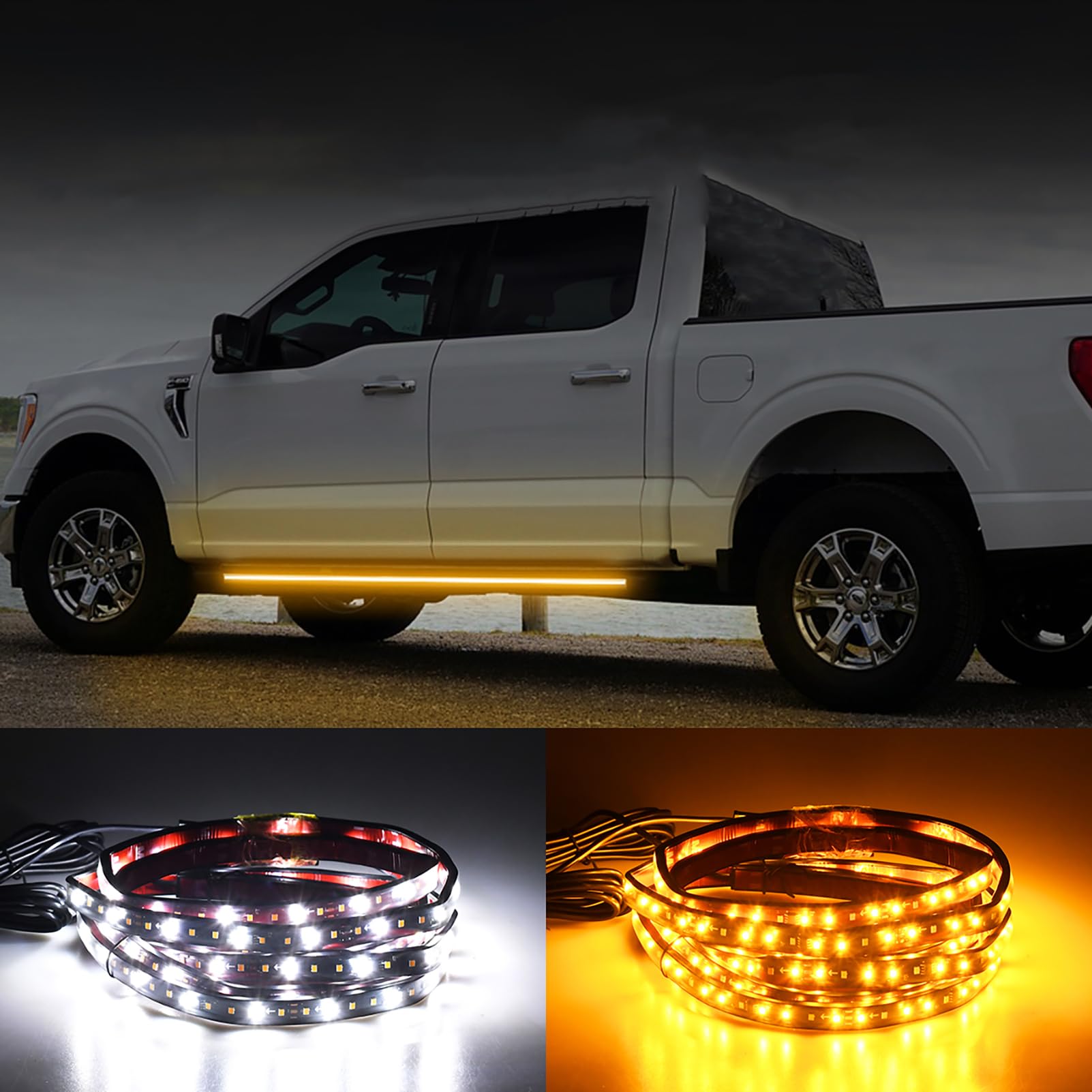 Running Board Lights for Trucks, Truck LED Running Board Lights Sequential Side Marker Light 12V Courtesy Lights 2PCS Bar Bed Light Switchback Underglow Strip for Pickup Trucks SUV Car Work (48 Inch)