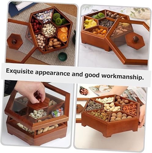 Miniatura 7 de Zerodeko Caja dividida multifunción para boda, frutos secos, frutas, frutas, bandeja transparente para aperitivos, tapa de plato de madera, galletas