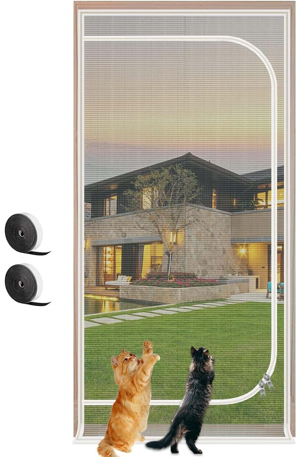 Zuyinbuluo White Cat Screen Door Fits Door Size 120Cm X 220Cm, Reinforced Pet Proof Door Screen, Double Zip Door Screen Mesh For Prevent Cats And Dogs From Escaping(120X220cm)